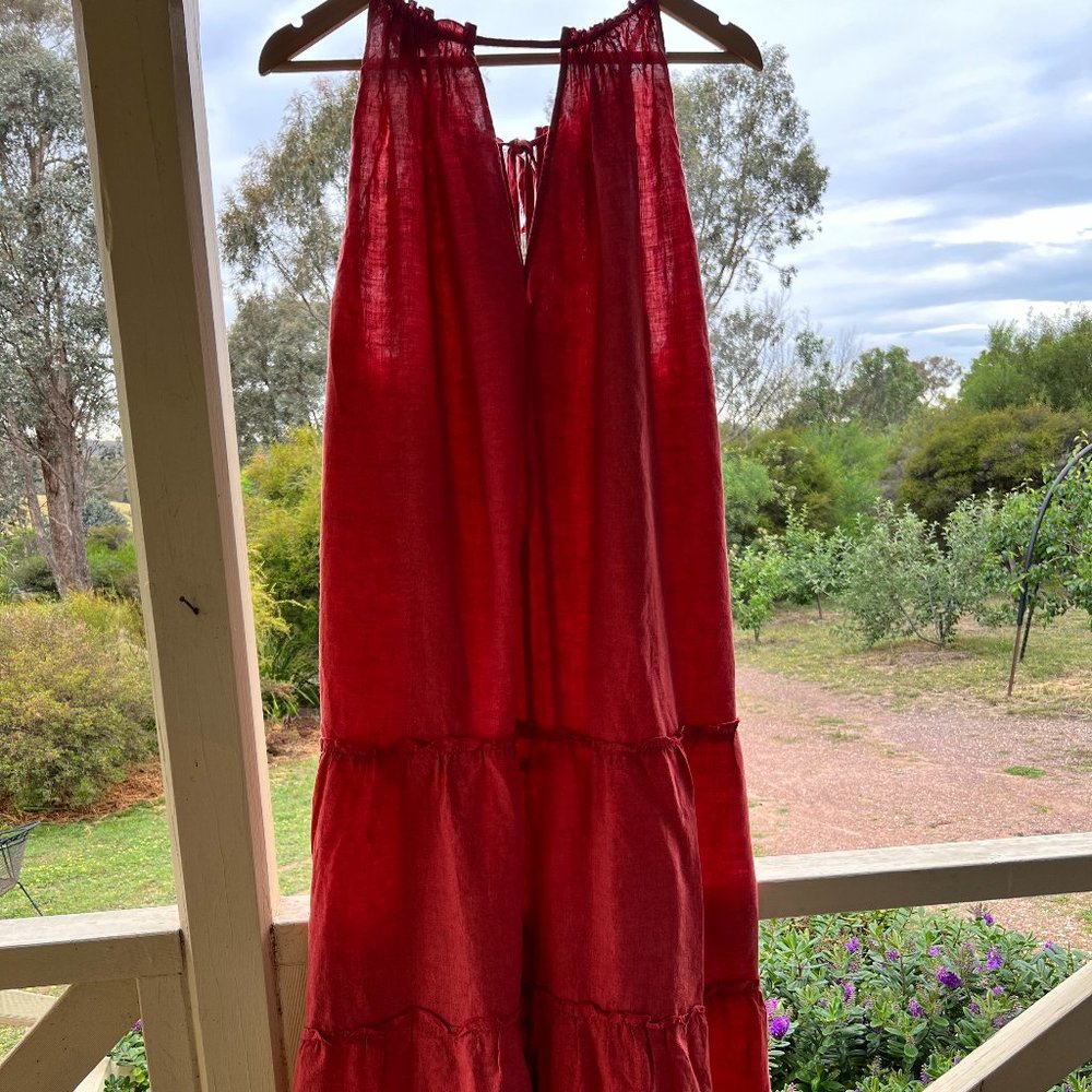 Sussan Sz 18 Colour Terracotta /Rust Relaxed 100% Linen Dress - Picture 9 of 11
